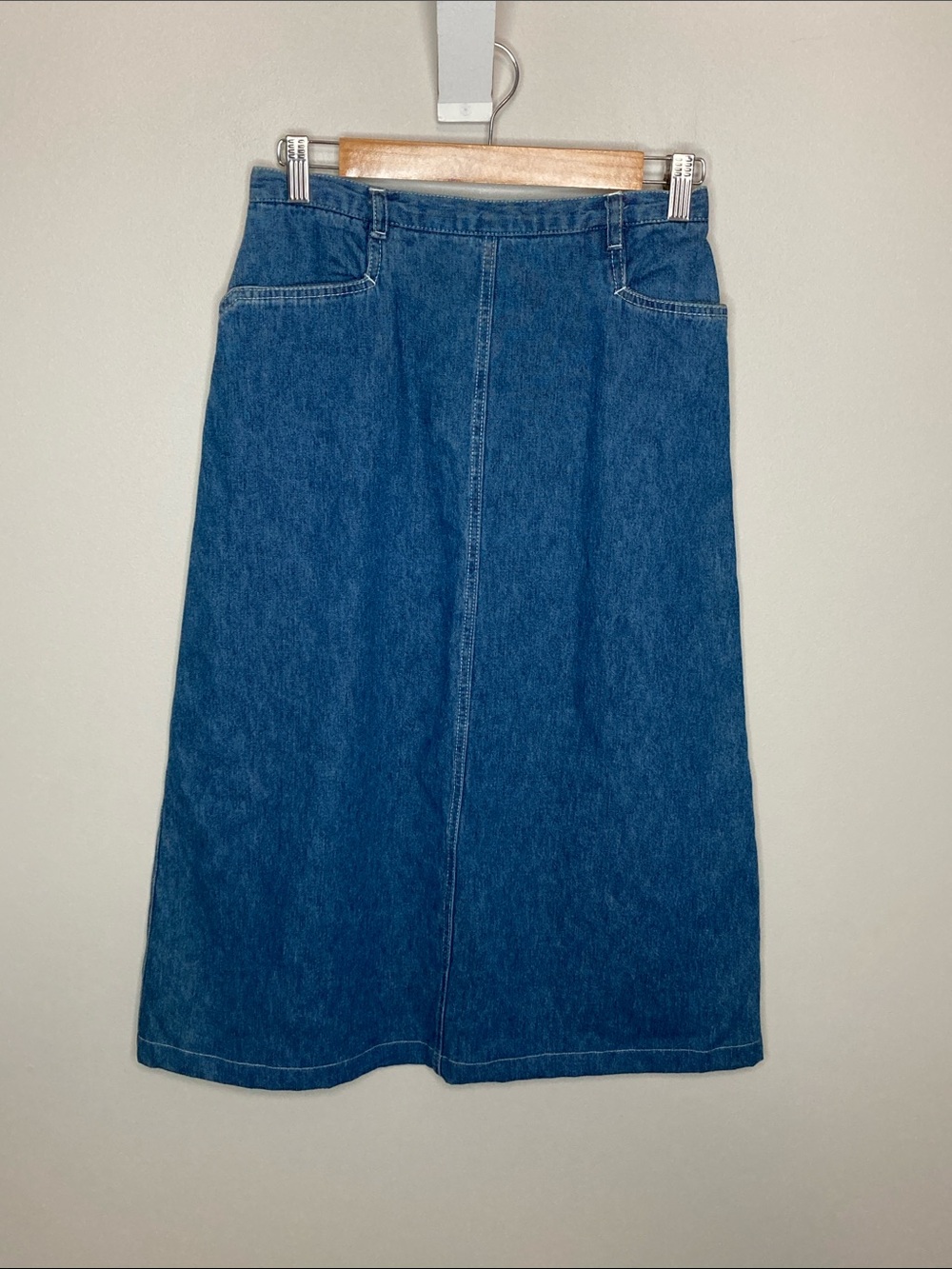Vintage Classic Blue Denim Midi Skirt, Southern Lady Cotton
